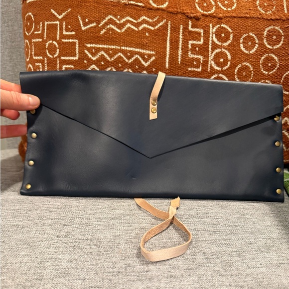 Handbags - Artisan Made Navy Leather Clutch